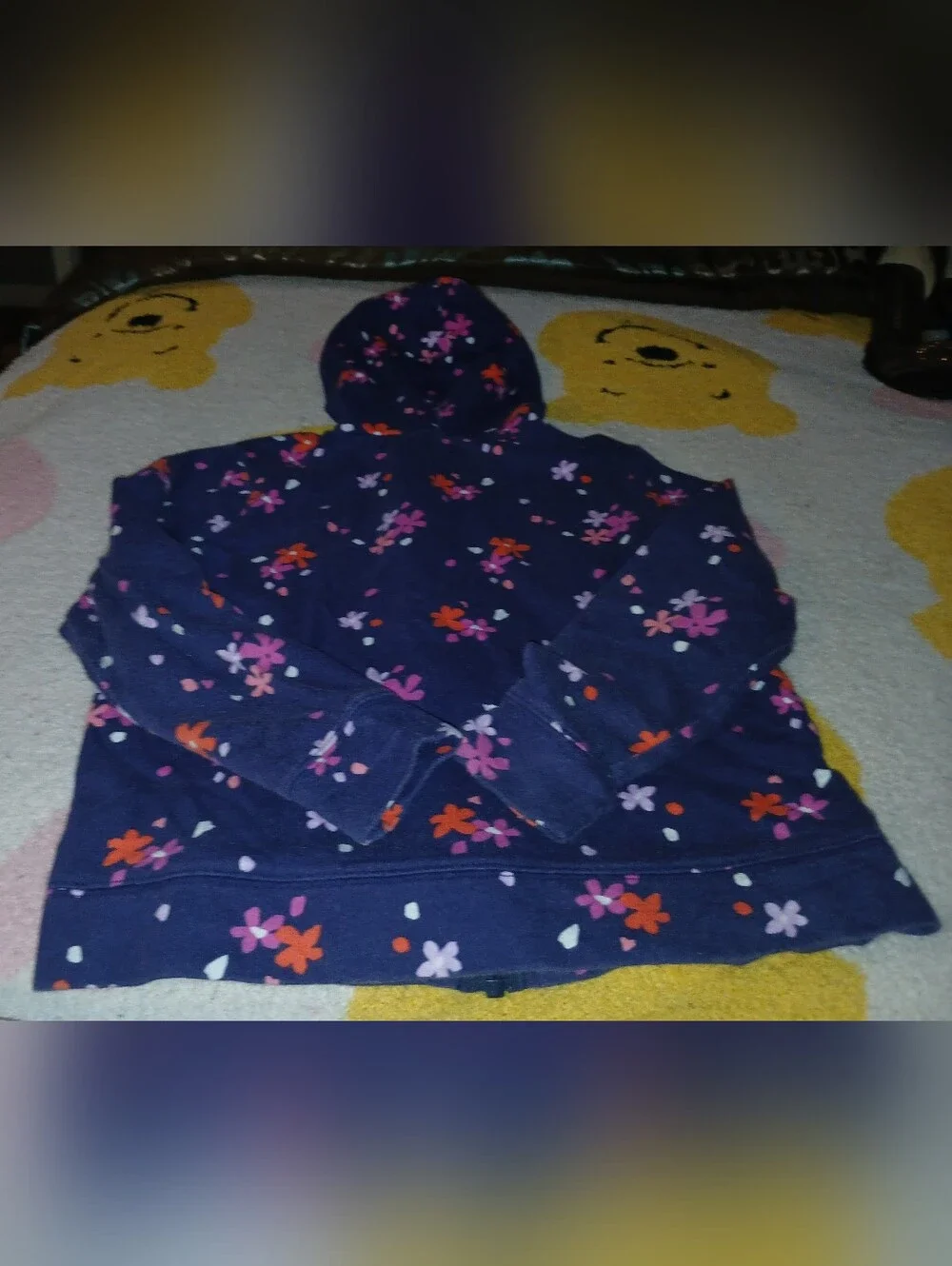 Pre-loved Girls Navy Floral Hooded Zip-Up Jacket.